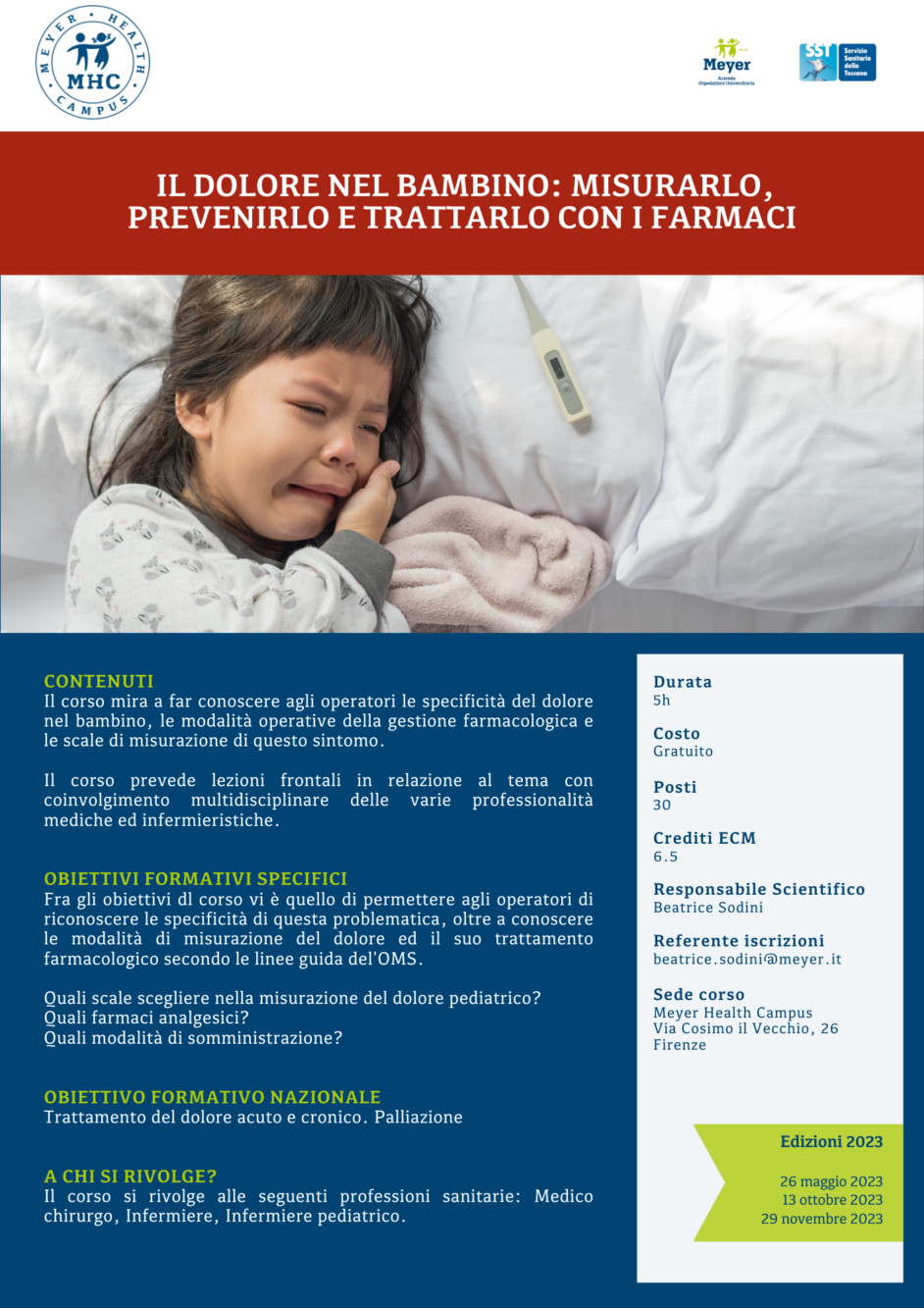 Il dolore nel bambino: misurarlo, prevenirlo e trattarlo con i farmaci (29 novembre 2023)