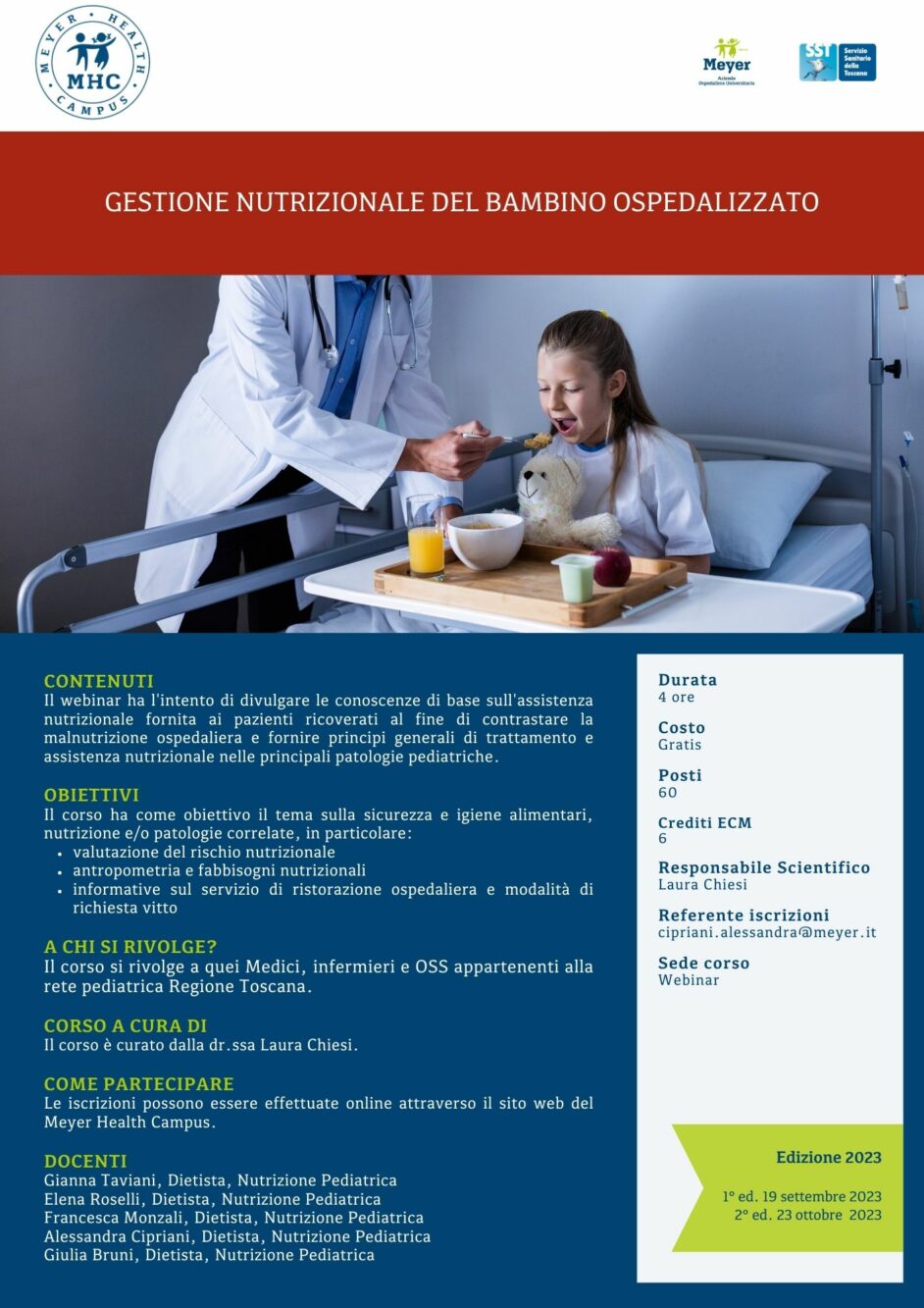 Gestione nutrizionale del bambino ospedalizzato (19 settembre 2023)