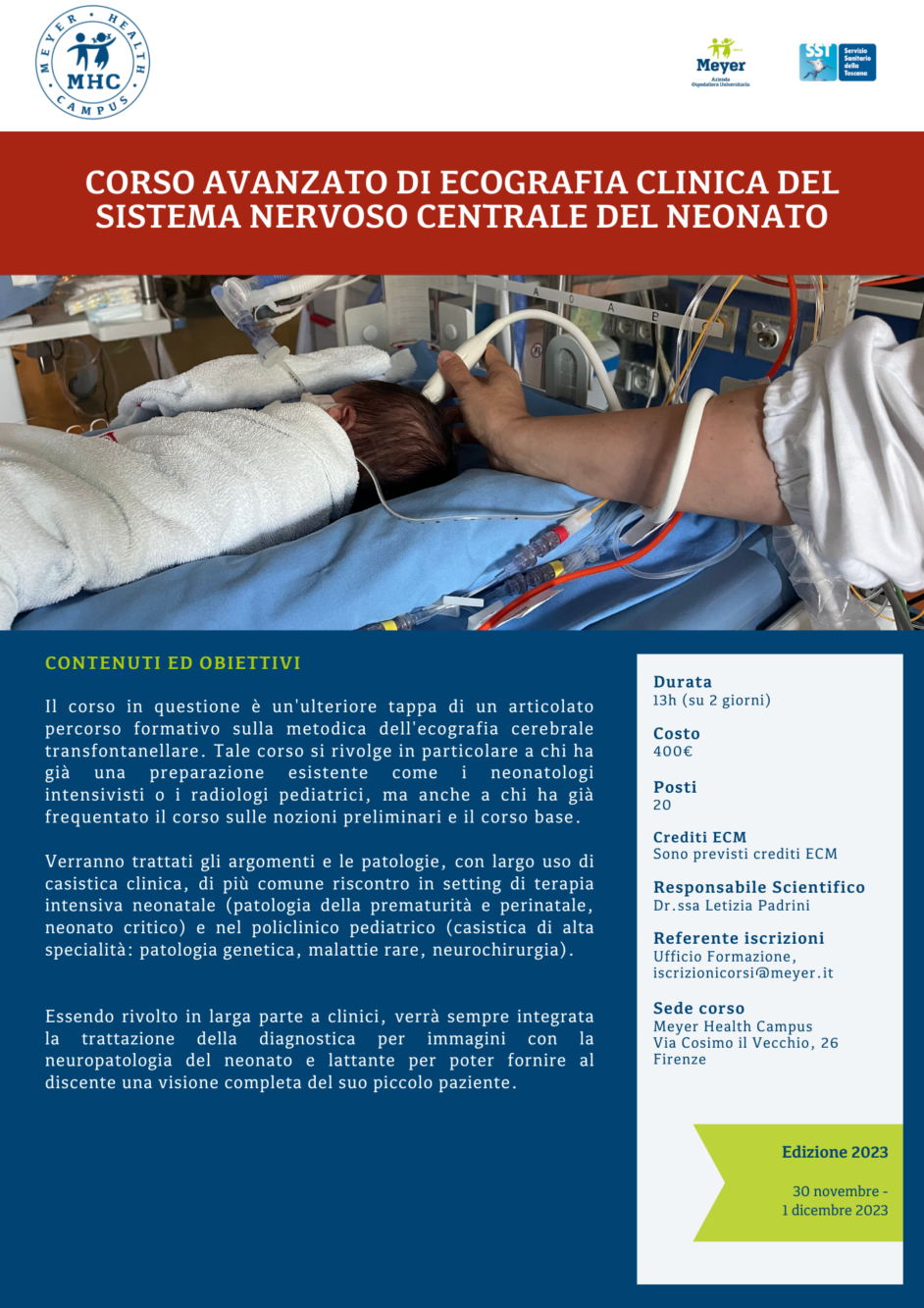 Corso avanzato di ecografia clinica del sistema nervoso centrale del neonato (30 novembre- 1 dicembre 2023)